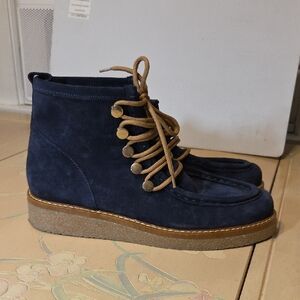Boden Navy Suede Ankle Boots with Tan Laces